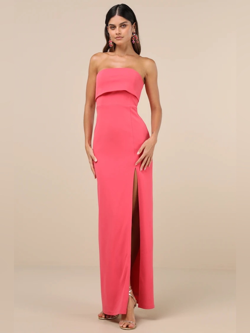 NWT Lulus Classy Consideration Coral Pink Strapless Dress